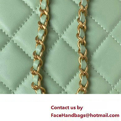 Chanel Lambskin  &  Gold-Tone Metal large Messenger Bag AS4610 mint green 2024